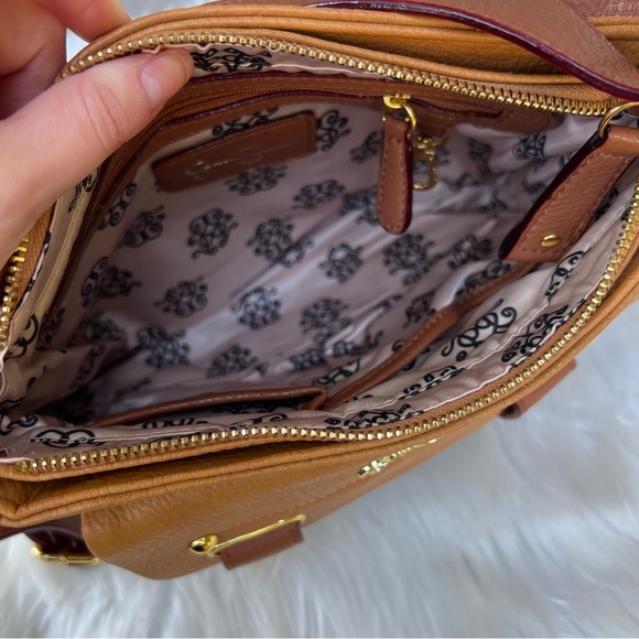 Jessica Simpson Tan and Brown Cross Body Buckle Faux Leather Purse - Picture 4 of 5